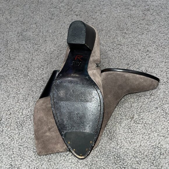 FRYE JENNIFER SUEDE BOOTIES Gray Taupe Side Zip Pointy Toe Heeled Booties 7.5 - Picture 5 of 11